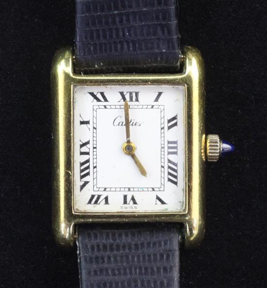 A ladys 18ct gold plated Cartier manual wind wrist watch,